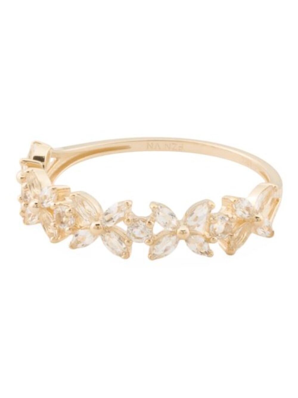 GEMOLIO 10kt Gold White Topaz Flower Band Ring